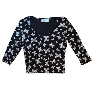Vintage Charlote Russe black and white butterfly long sleeve